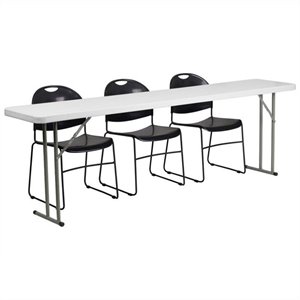 bowery hill folding table and 3 stacking chairs in black and white