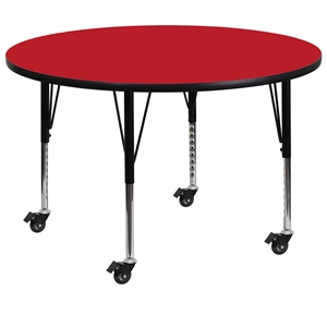 Bowery Hill 26&quotx 48&quot Metal/Wood Round Mobile Activity Table in Red