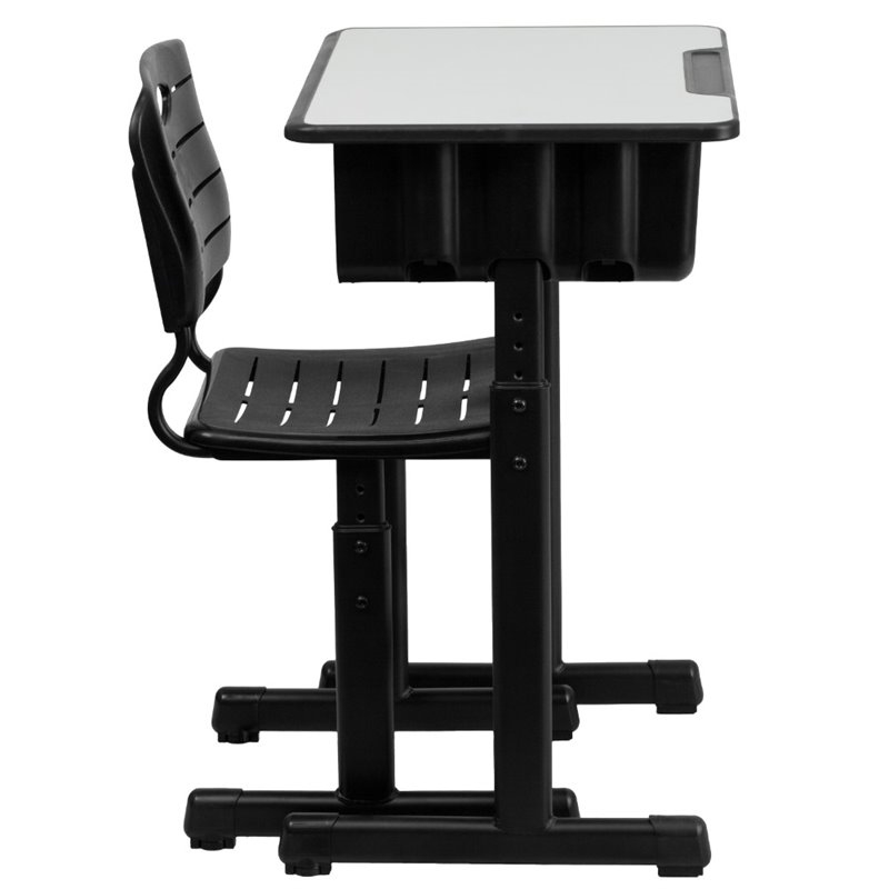 Bowery Hill Wood/Plastic Adjustable Height Classroom Desk in Black/Natural