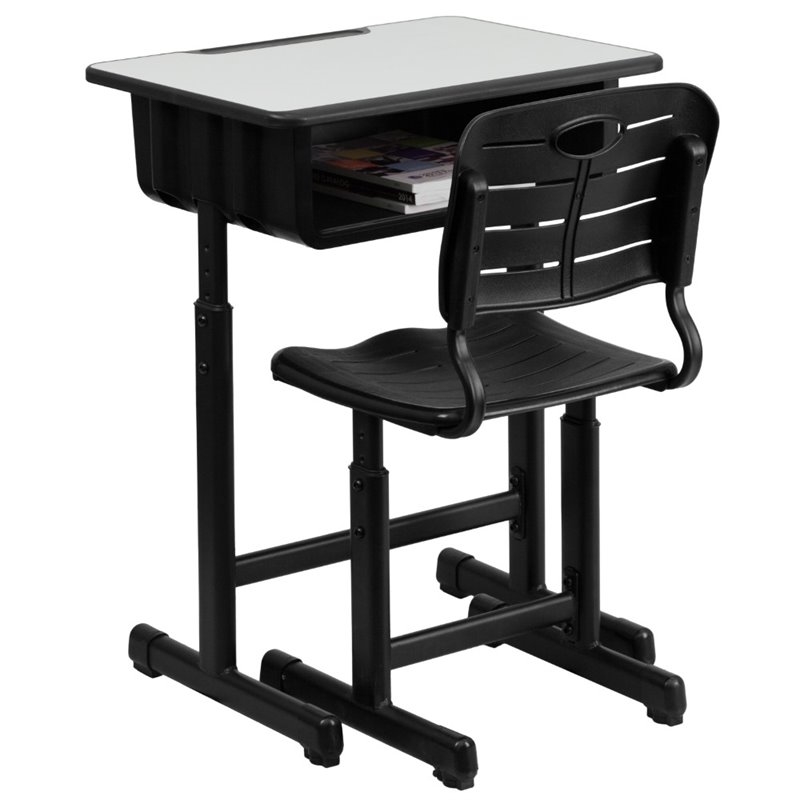 Bowery Hill Wood/Plastic Adjustable Height Classroom Desk in Black/Natural