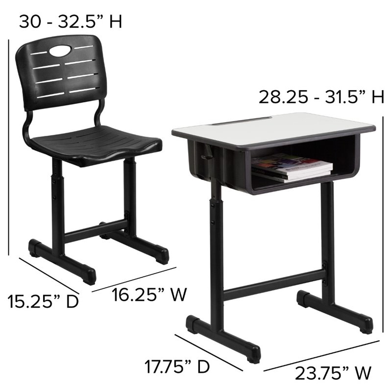 Bowery Hill Wood/Plastic Adjustable Height Classroom Desk in Black/Natural