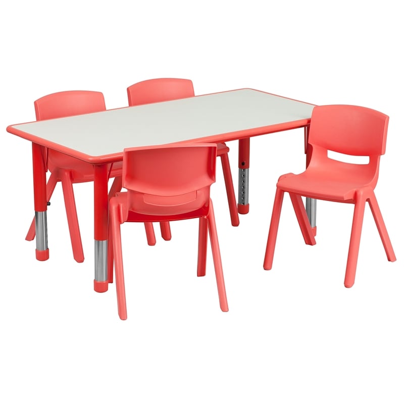 Bowery Hill Metal/Plastic Activity Table Set with 4 Stacking Chairs in Red