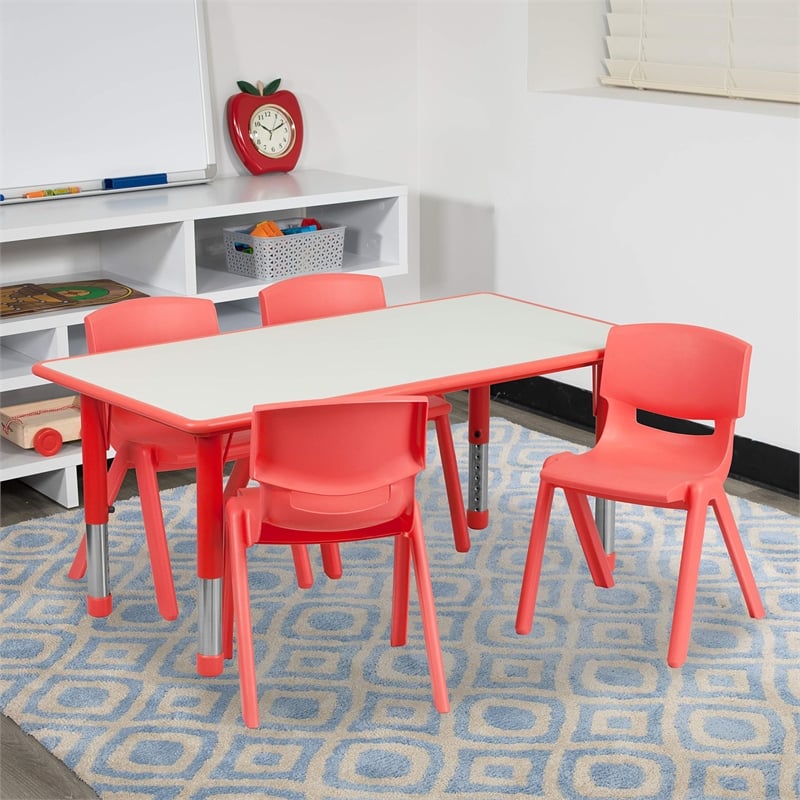 Bowery Hill Metal/Plastic Activity Table Set with 4 Stacking Chairs in Red