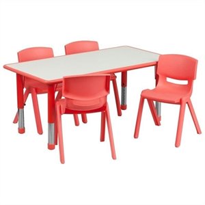 bowery hill plastic activity table set with 4 stacking chairs in red
