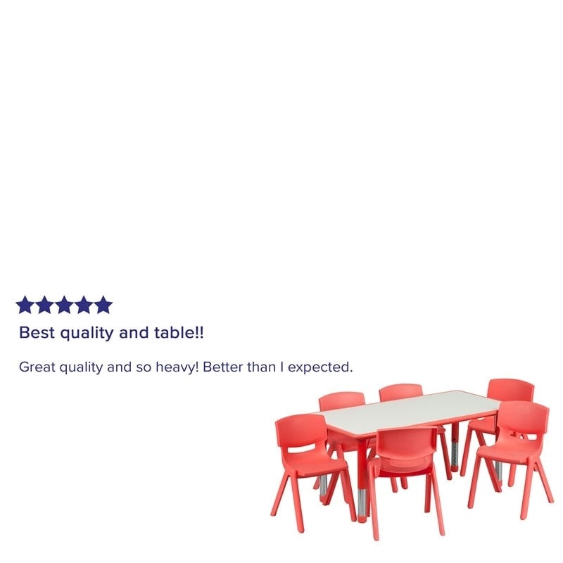 Bowery Hill Plastic Activity Table Set with 6 Stacking Chairs in Red