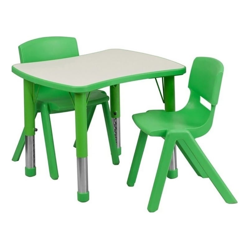 Bowery Hill Plastic/Steel Activity Table Set with 2 Stack Chairs in Green