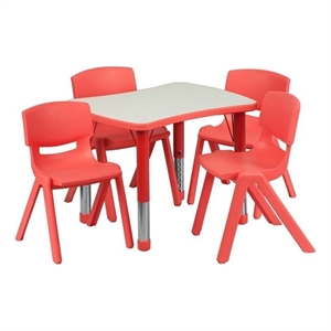 Bowery Hill Plastic/Steel Activity Table Set with 4 Stack Chairs in Red