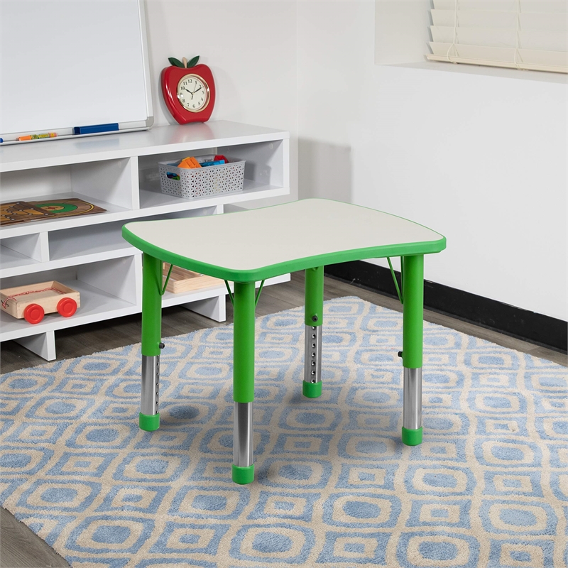 Bowery Hill Curved Rectangular Plastic Activity Table in Green