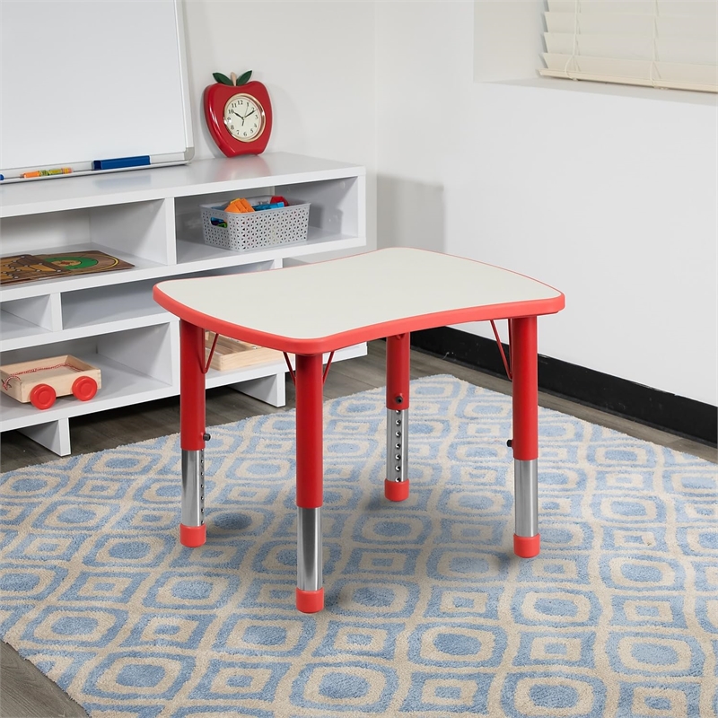 Bowery Hill Plastic Curved RectangularActivity Table in Red/Gray