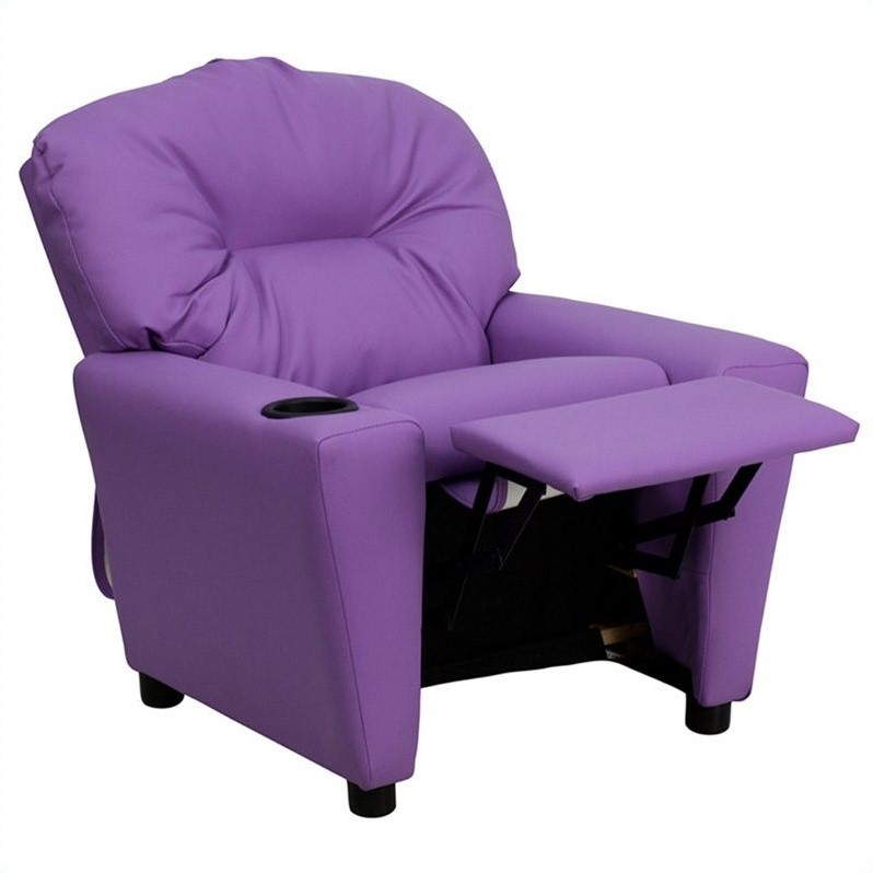 Bowery Hill Kids Recliner in Lavender with Cup Holder