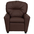 Bowery Hill Contemporary Leather Kids Recliner with Cup Holder in Brown
