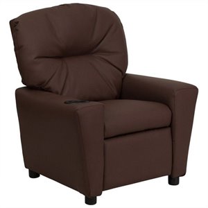 bowery hill contemporary kids recliner in brown with cup holder