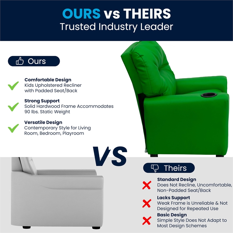 Bowery Hill Contemporary Vinyl Kids Recliner with Cup Holder in Green