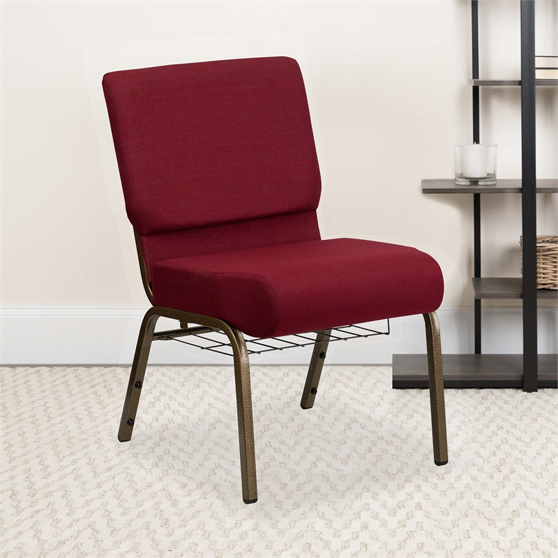 Bowery Hill Church Stacking Chair in Burgundy and Gold