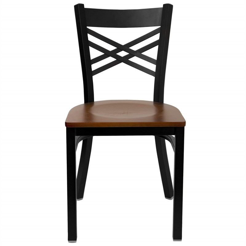 Bowery Hill Black Back Metal Dining Chair in Cherry