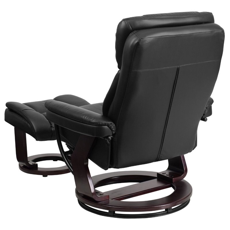 Bowery Hill LeatherSoft Integrated Headrest Recliner and Ottoman in Black