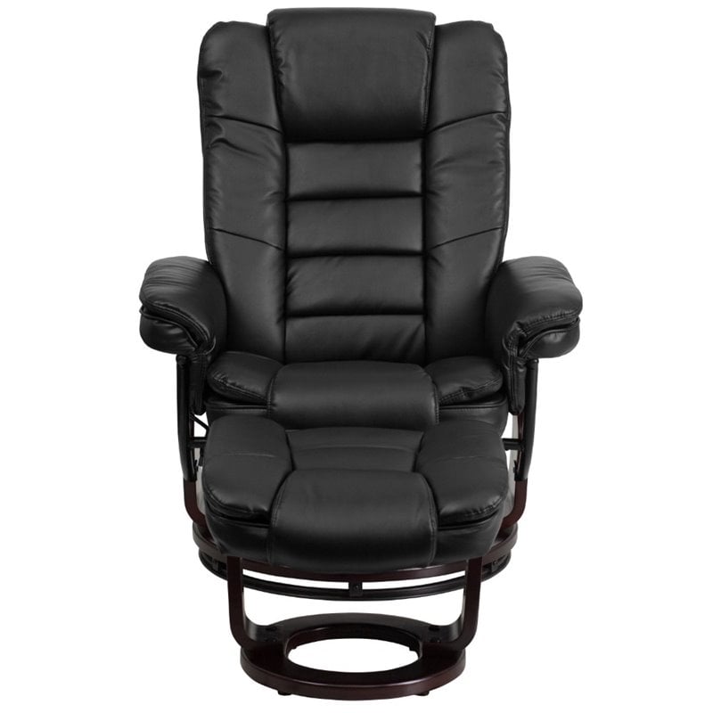 Bowery Hill Contemporary LeatherSoft Plush Arms Recliner and Ottoman in Black