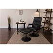 Bowery Hill Contemporary Leather Recliner and Ottoman with Wrapped Base in Black