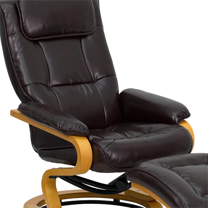 Bowery Hill LeatherSoft Brown Recliner and Ottoman Contemporary 41