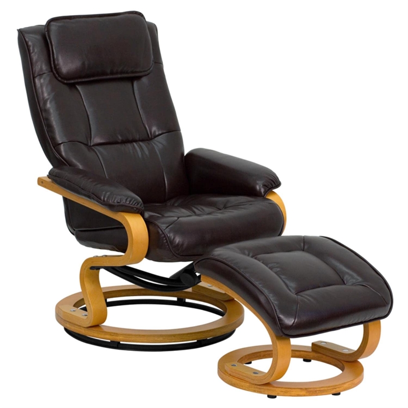 Bowery Hill LeatherSoft Brown Recliner and Ottoman Contemporary 41