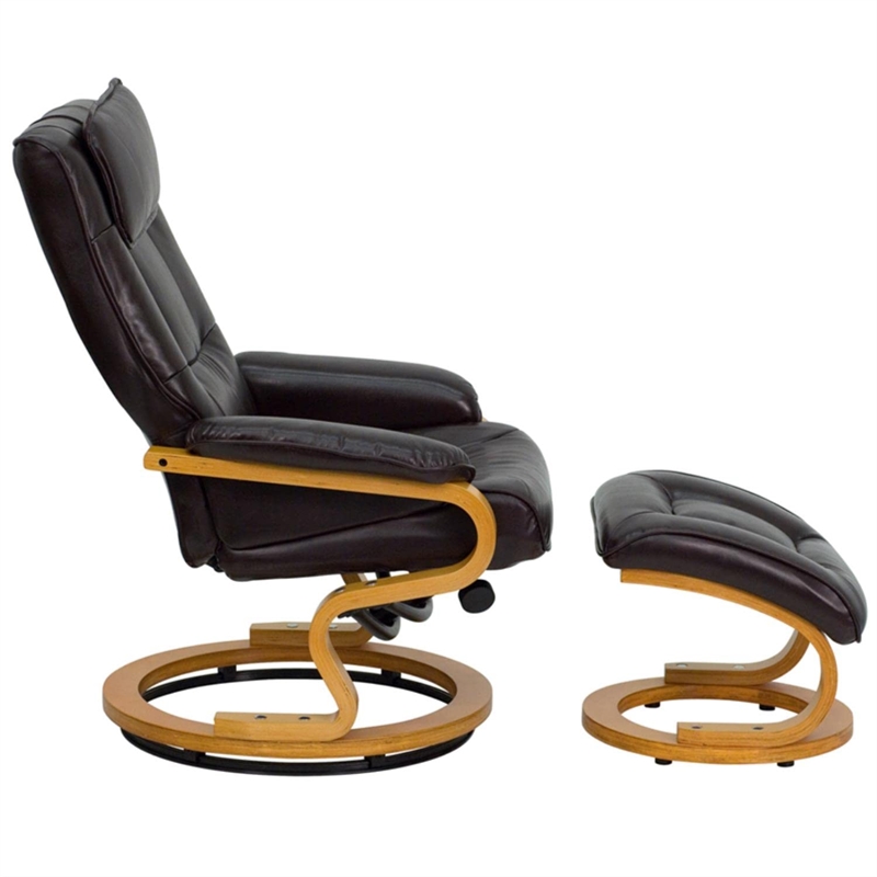 Bowery Hill LeatherSoft Brown Recliner and Ottoman Contemporary 41
