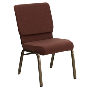 Bowery Hill Fabric Church Stacking Guest Chair in Brown/Gold