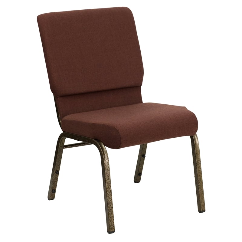 Bowery Hill Fabric Church Stacking Guest Chair in Brown/Gold