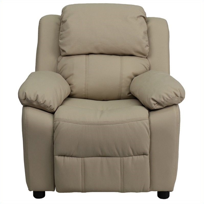 Bowery Hill Kids Recliner in Beige with Storage Arms