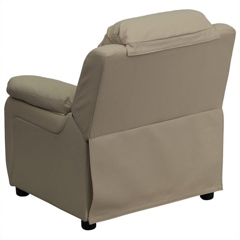 Bowery Hill Kids Recliner in Beige with Storage Arms