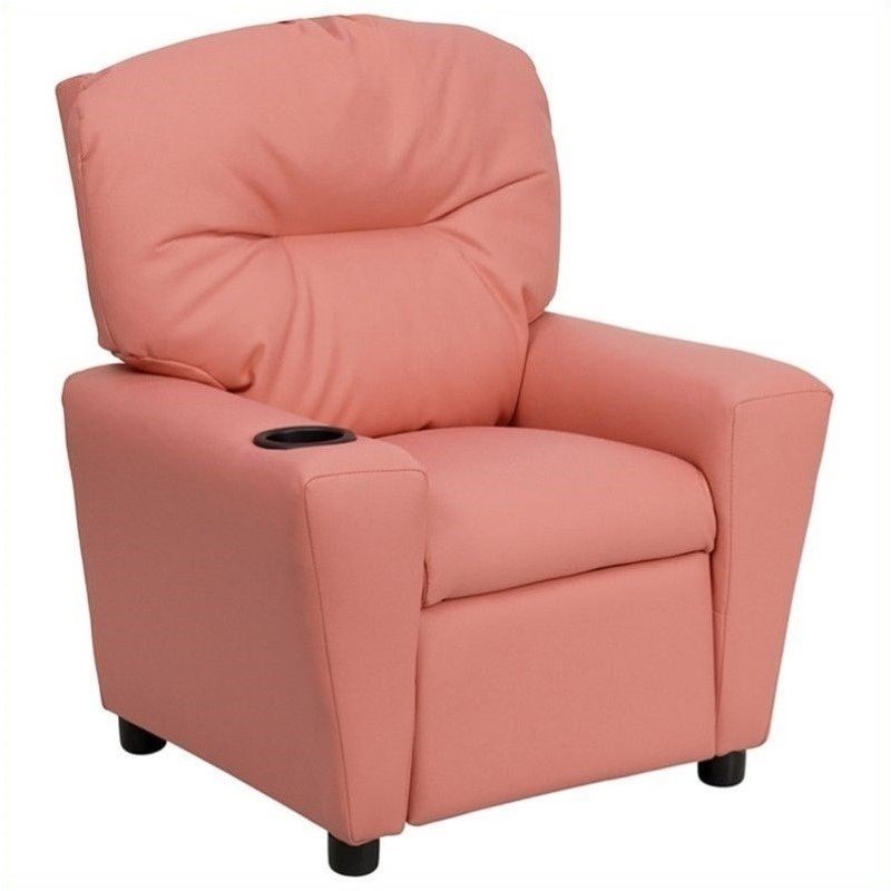 Bowery Hill Kids Recliner in Pink with Cup Holder