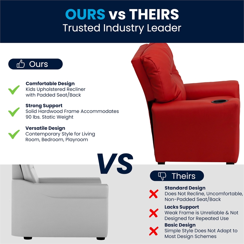 Bowery Hill Contemporary Vinyl Upholstered Kids Recliner with Cup Holder in Red