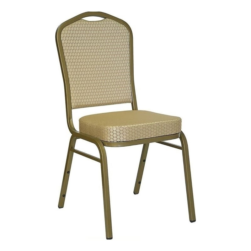 Bowery Hill Fabric/Metal Crown Back Banquet Stacking Chair in Beige/Gold
