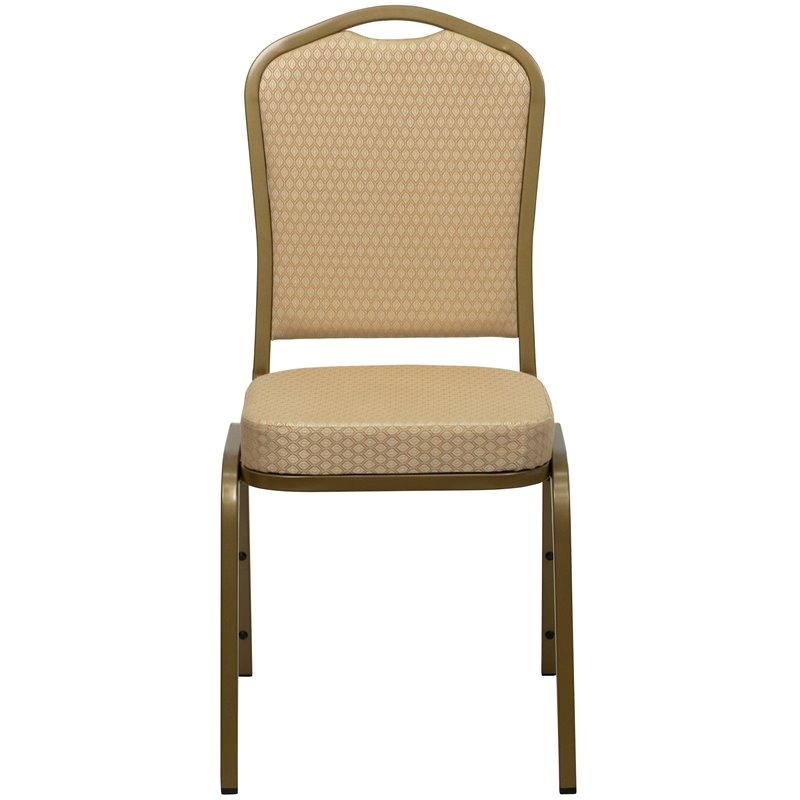 Bowery Hill Fabric/Metal Crown Back Banquet Stacking Chair in Beige/Gold