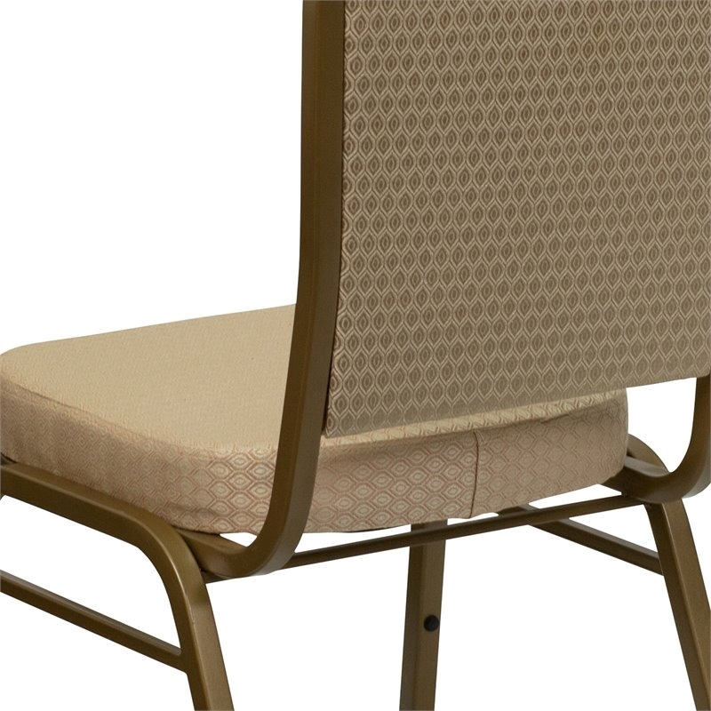 Bowery Hill Fabric/Metal Crown Back Banquet Stacking Chair in Beige/Gold