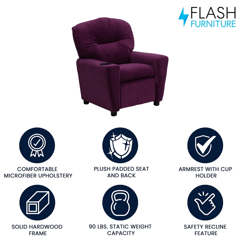 Bowery Hill Kids Recliner in Purple with Cup Holder