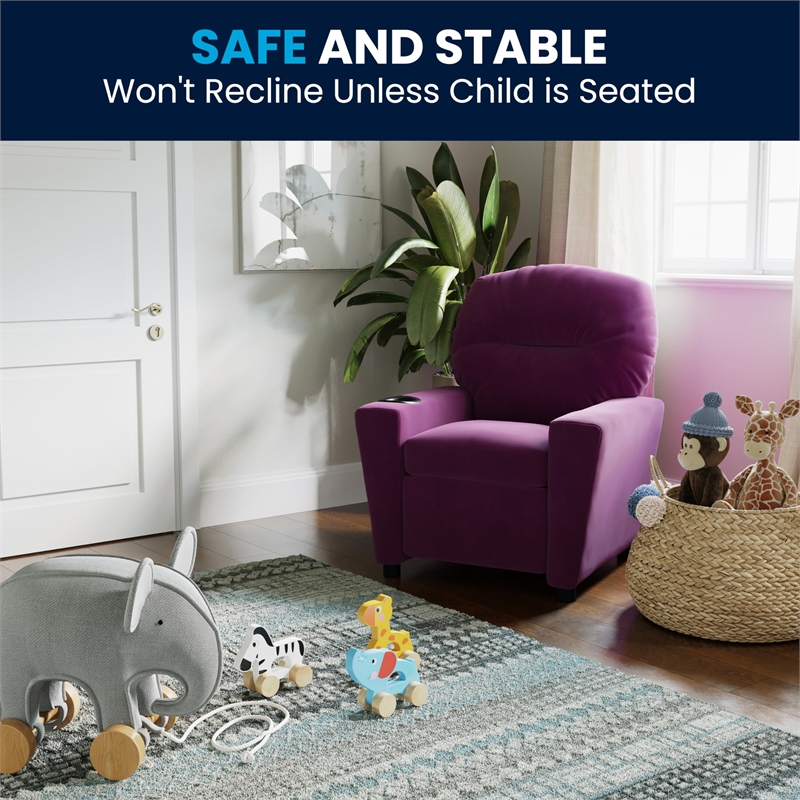 Bowery Hill Kids Recliner in Purple with Cup Holder