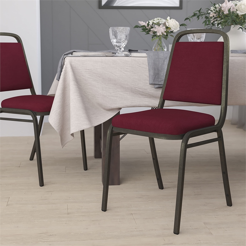 Bowery Hill Fabric/Metal Trapezoid Back Banquet Stacking Chair in Red/Gold