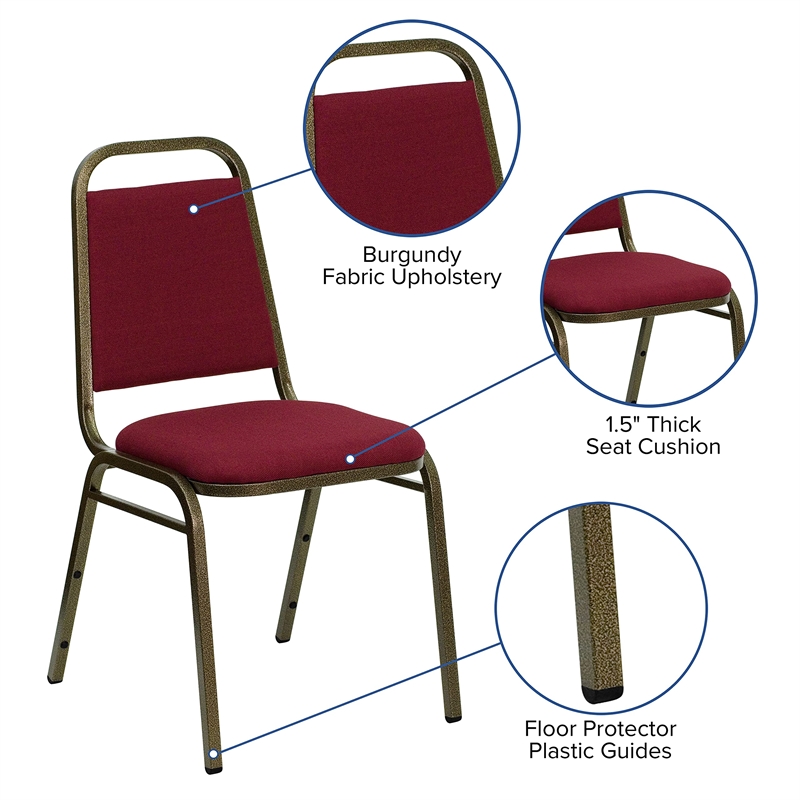 Bowery Hill Fabric/Metal Trapezoid Back Banquet Stacking Chair in Red/Gold