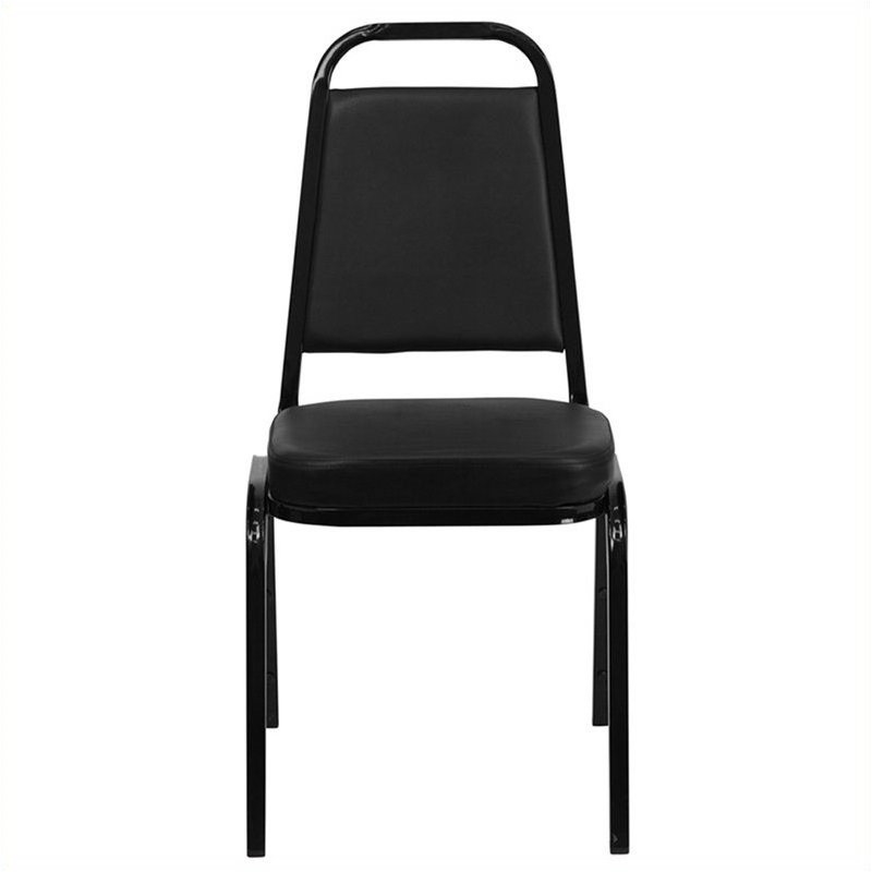 Bowery Hill Vinyl/Metal Trapezoid Back Banquet Stacking Chair in Black
