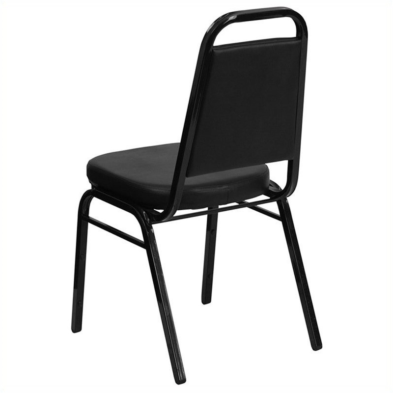 Bowery Hill Vinyl/Metal Trapezoid Back Banquet Stacking Chair in Black