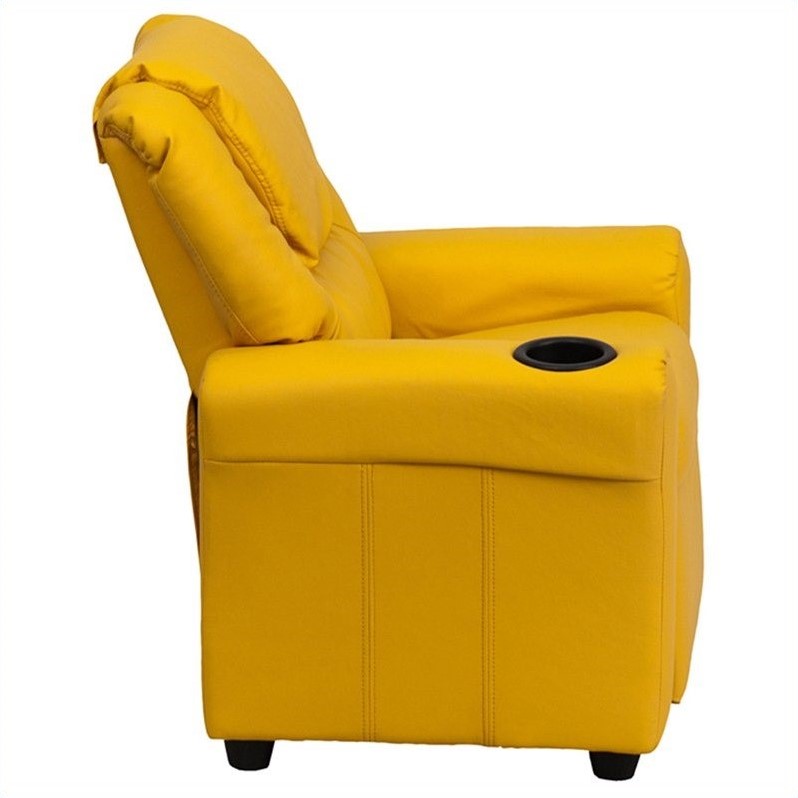 Bowery Hill Contemporary Vinyl Recliner with Cup Holder in Yellow
