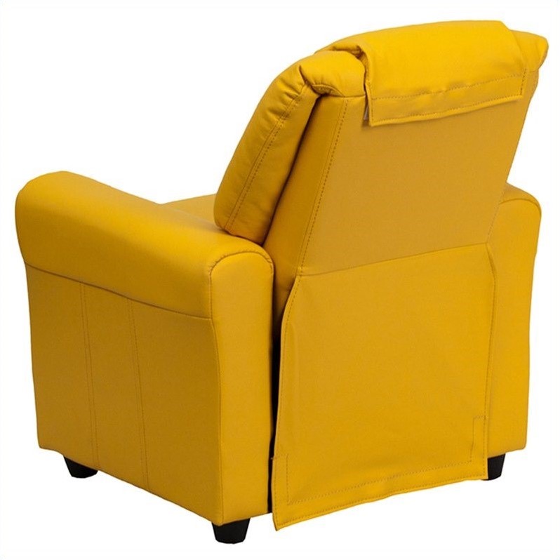 Bowery Hill Contemporary Vinyl Recliner with Cup Holder in Yellow
