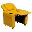 Bowery Hill Contemporary Vinyl Recliner with Cup Holder in Yellow
