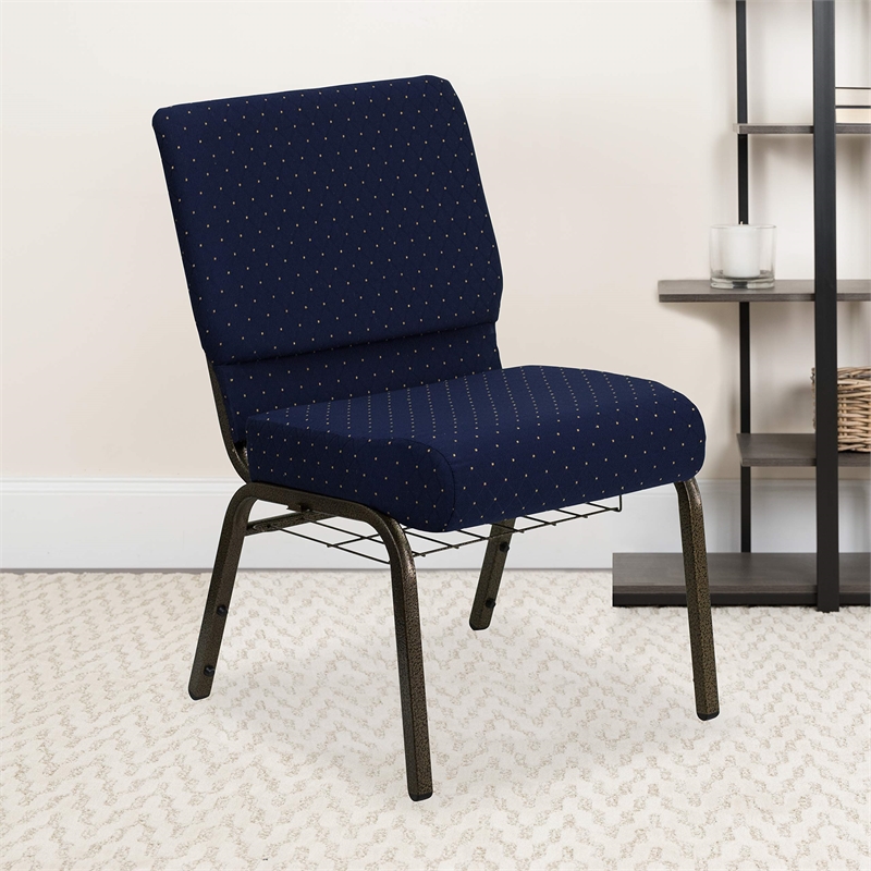Bowery Hill Patterned Church Stacking Chair in Navy Blue