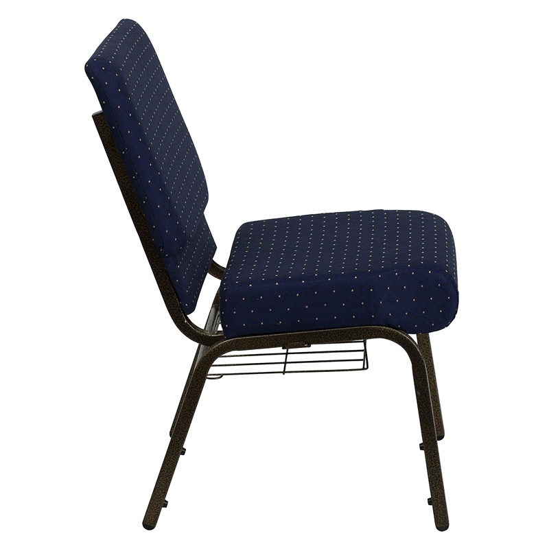 Bowery Hill Patterned Church Stacking Chair in Navy Blue