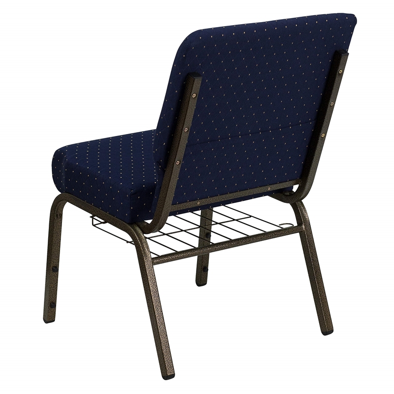 Bowery Hill Patterned Church Stacking Chair in Navy Blue