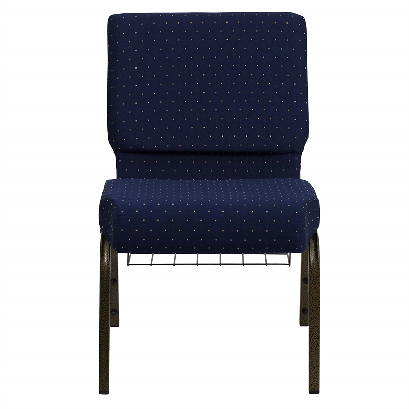 Bowery Hill Patterned Church Stacking Chair in Navy Blue