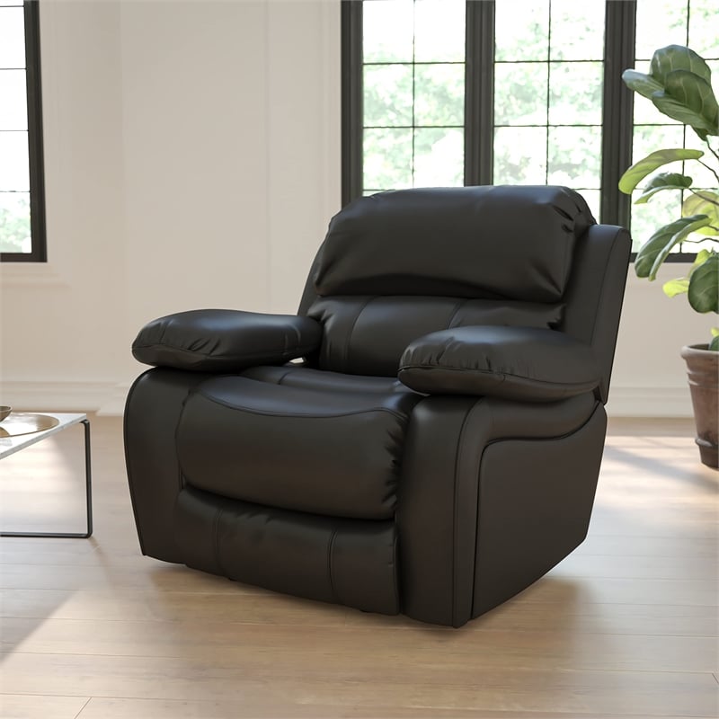 Bowery Hill Modern LeatherSoft Plush Arms Rocker Recliner in Black