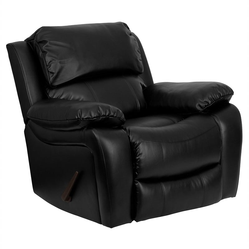 Bowery Hill Modern LeatherSoft Plush Arms Rocker Recliner in Black