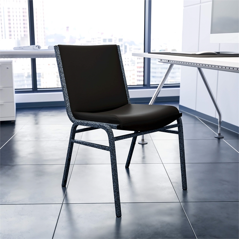Bowery Hill Upholstered Stacking Chair in Black Vinyl